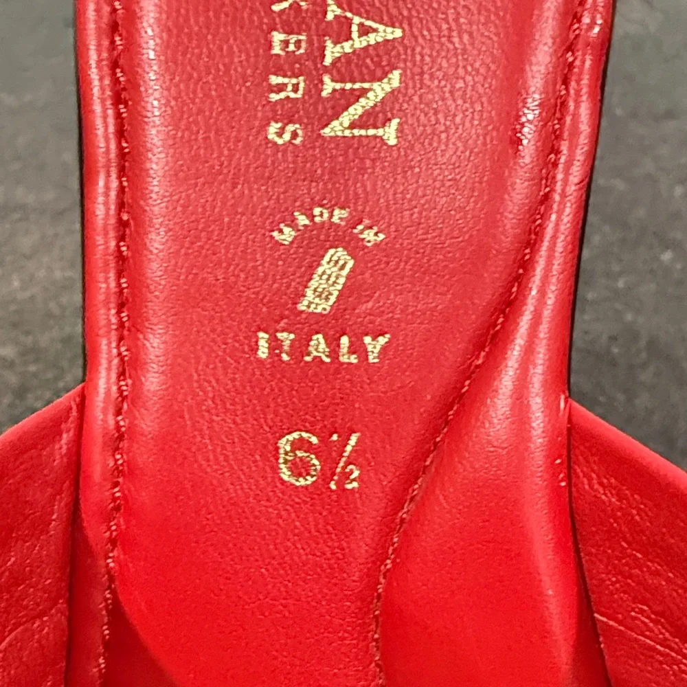 Italian Shoemakers Red Leather Cross-Band Slide Wedge Sandals Size 6.5‎